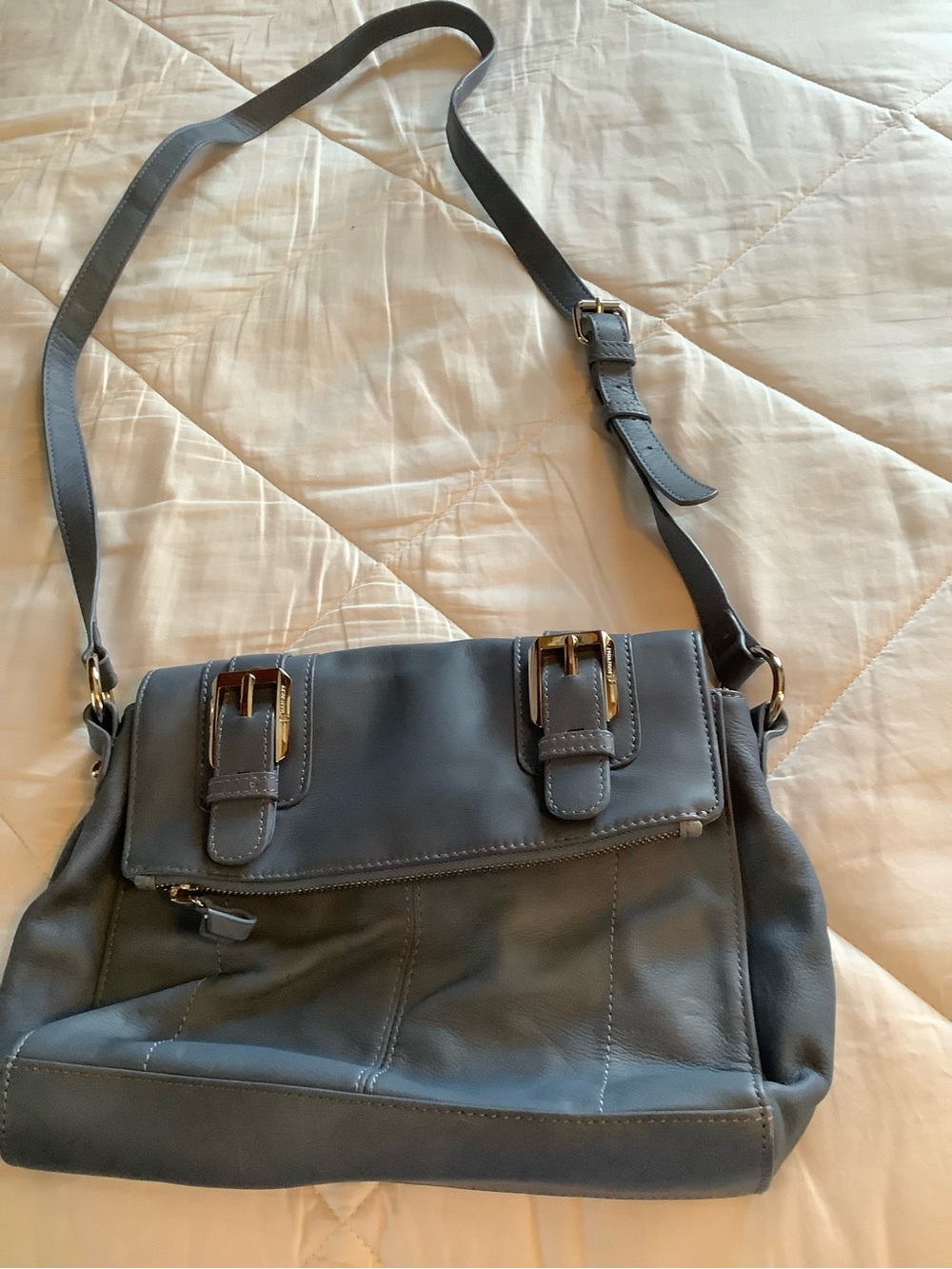 b. makowsky Slate Blue Crossbody Bag with Buckle Flap